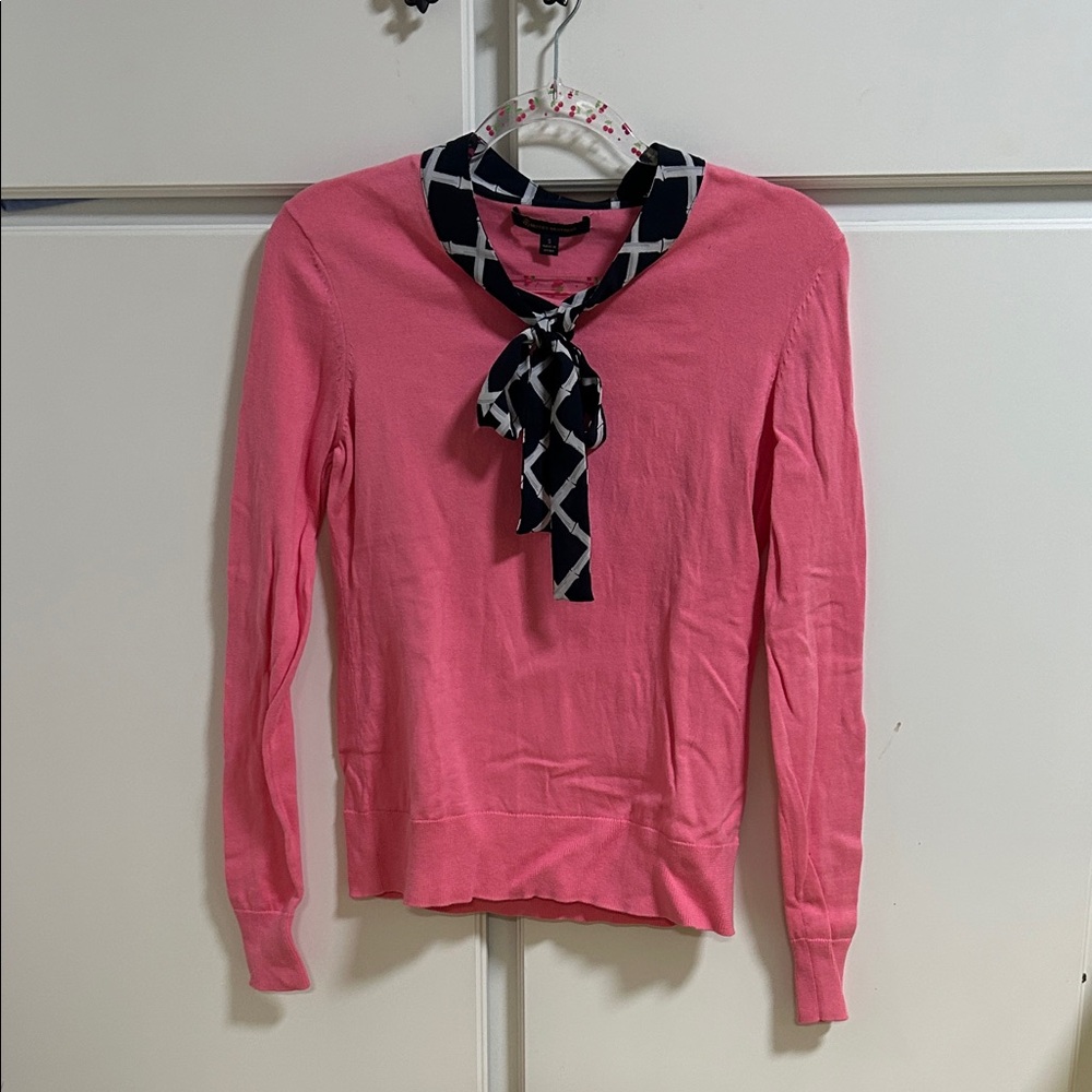 Brooks Brothers Pink and Black Bow Scarf Tie Cotton Sweater Small